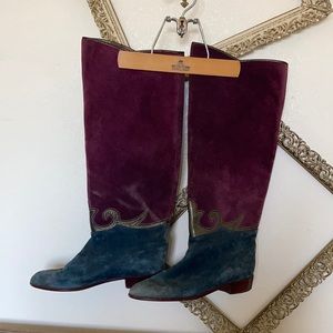 Emanuel Ungaro purple suede knee high boots